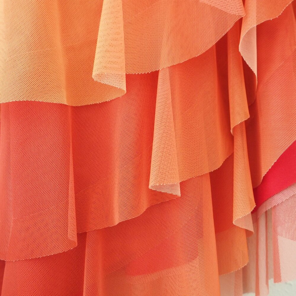 NWT Vintage Ema Savahl Orange Spaghetti Strap Mesh Tiered Ruffle Asymmetrical - Picture 4 of 7